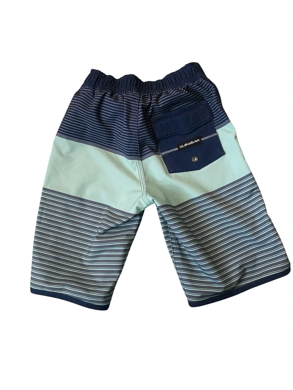 Quiksilver Boys' Navy and Light Aqua Striped Swim Trunks